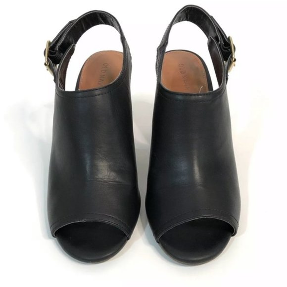 Old Navy Strap Heeled Peep Toe Mule Black - Picture 3 of 7